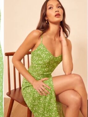 Reformation green floral slip maxi dress size 2